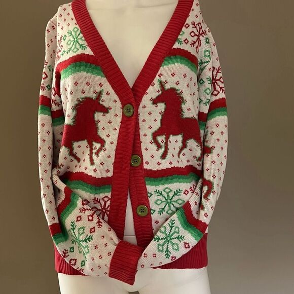 Tipsy Elves Unicorn Christmas Sweater Cardigan Medium - Picture 2 of 8